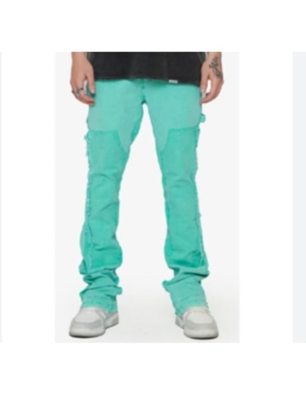 Valabasas Revival Stacked Flare Jeans Mens 30 Green Wash Raw Hem Streetwear